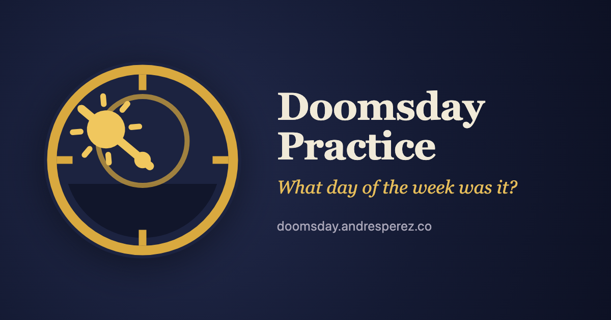 An astronomical clock dial beside the words Doomsday Practice